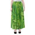 Green Oak Leaf Print Chiffon Maxi Skirt