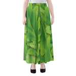 Green Oak Leaf Print Chiffon Maxi Skirt
