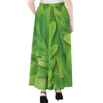 Green Oak Leaf Print Chiffon Maxi Skirt