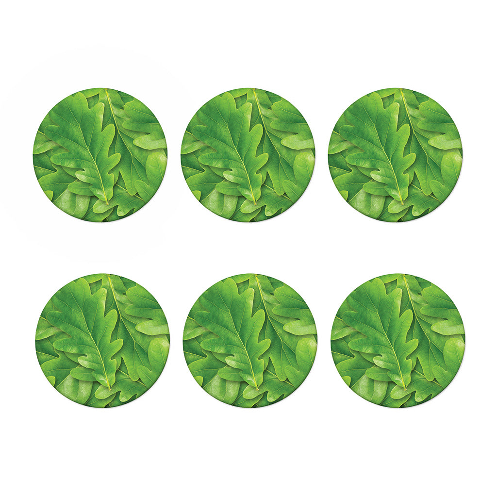 Green Oak Leaf Print Coaster Set