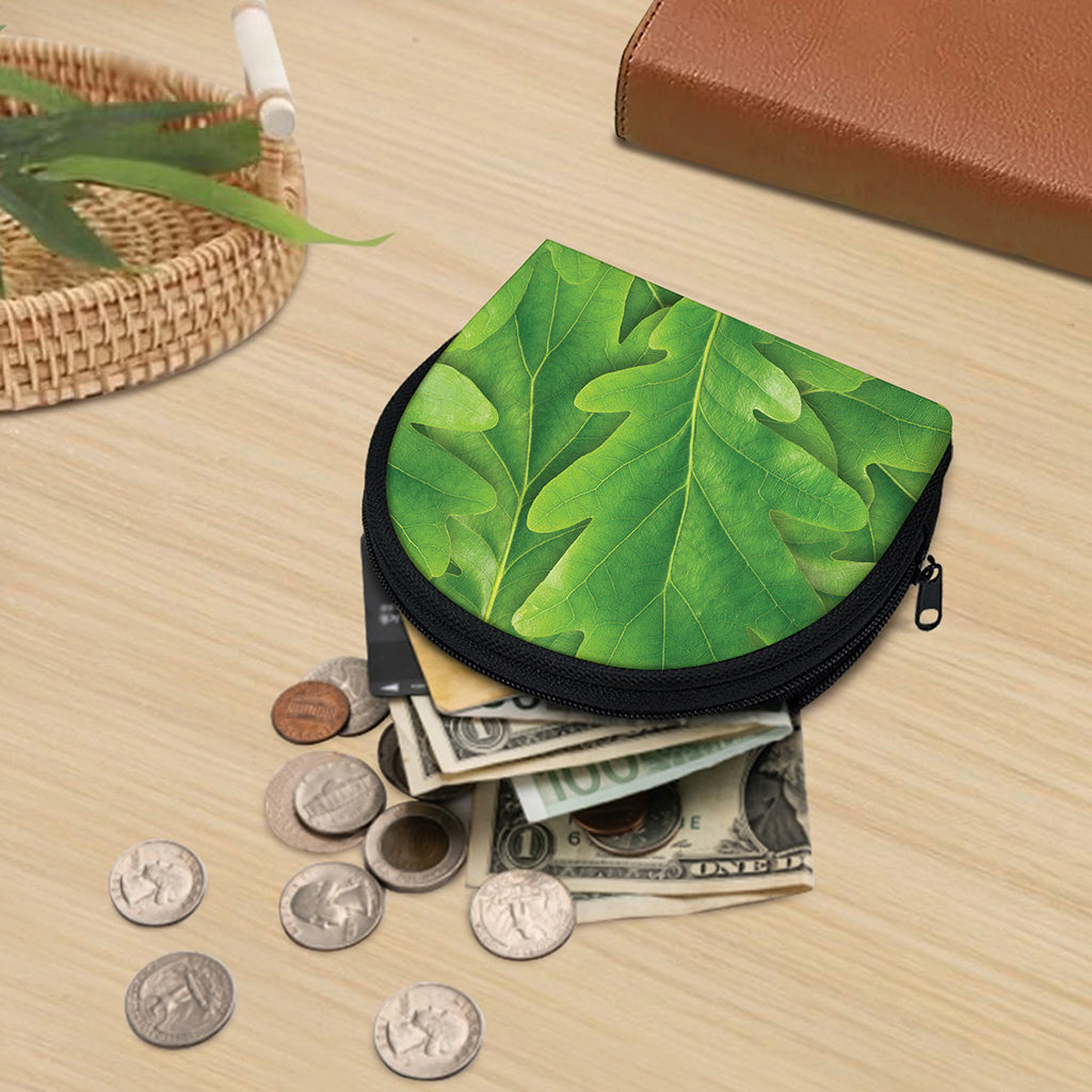 Green Oak Leaf Print Coin Purse