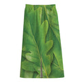 Green Oak Leaf Print Cotton Front Slit Maxi Skirt