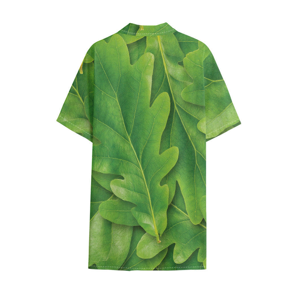 Green Oak Leaf Print Cotton Hawaiian Shirt