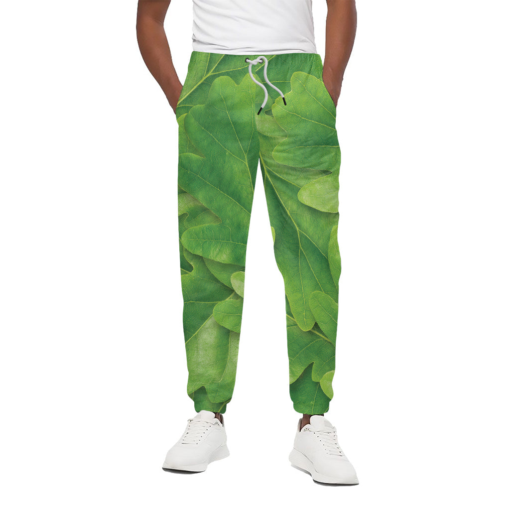 Green Oak Leaf Print Cotton Pants