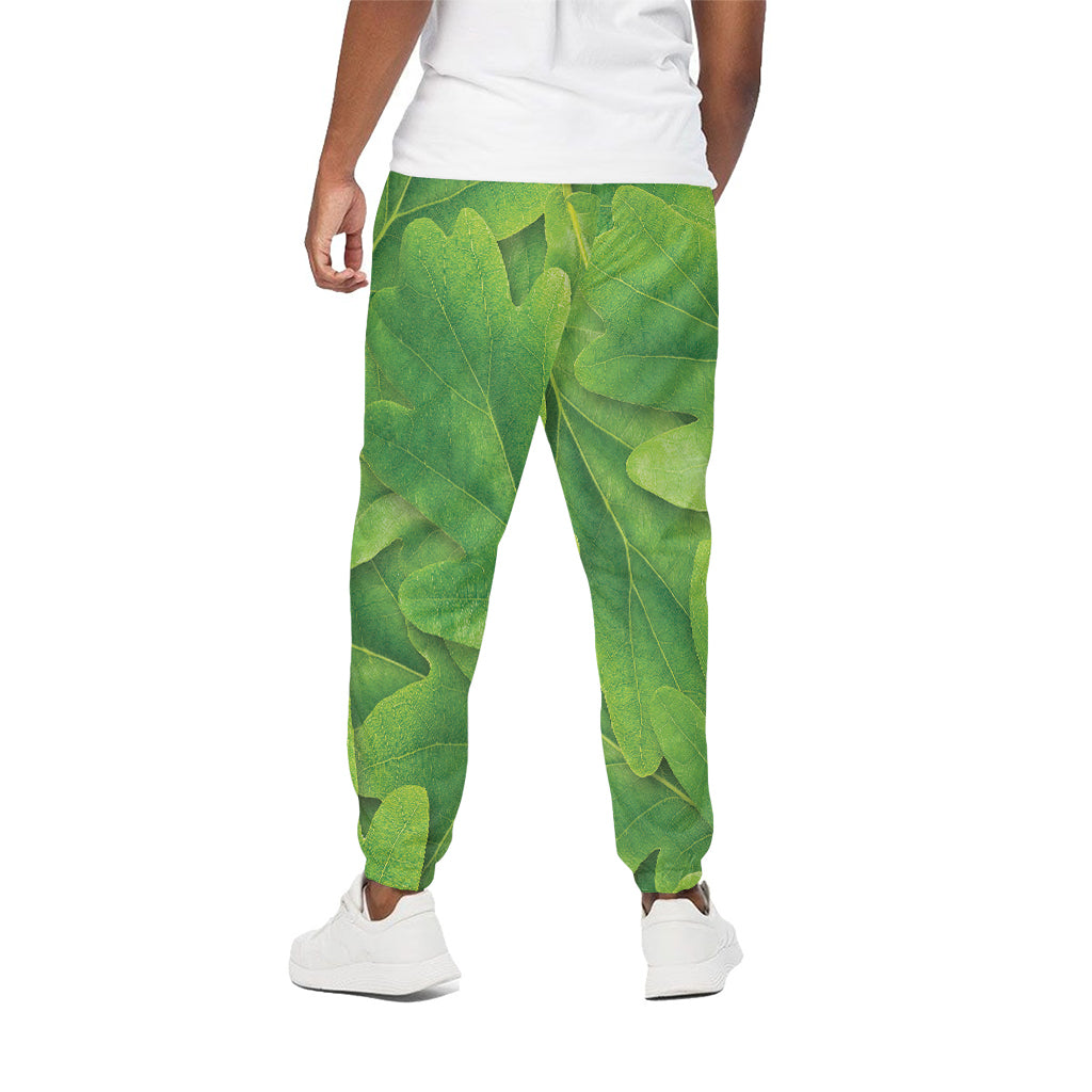 Green Oak Leaf Print Cotton Pants