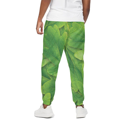 Green Oak Leaf Print Cotton Pants