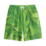 Green Oak Leaf Print Cotton Shorts