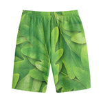 Green Oak Leaf Print Cotton Shorts