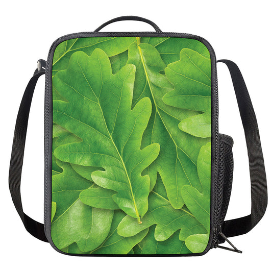 Green Oak Leaf Print Crossbody Lunch Bag
