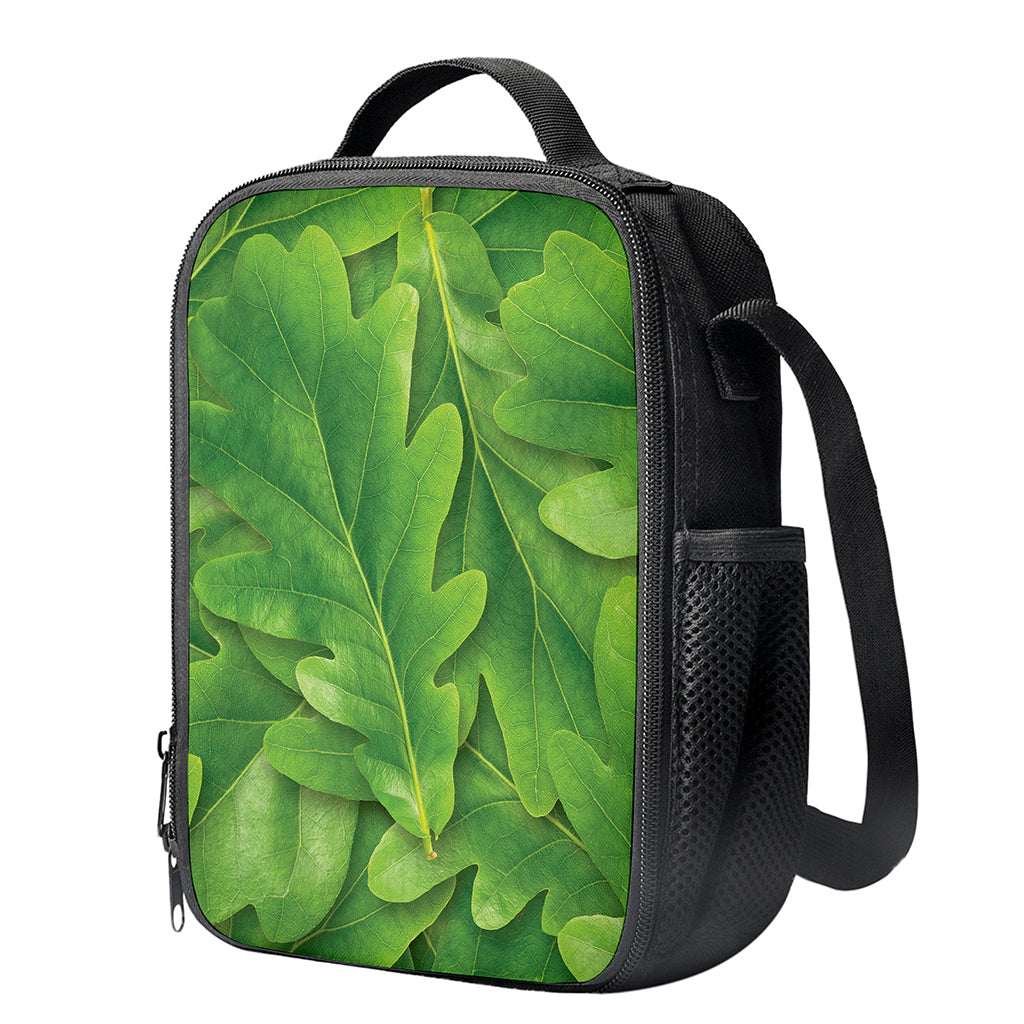 Green Oak Leaf Print Crossbody Lunch Bag
