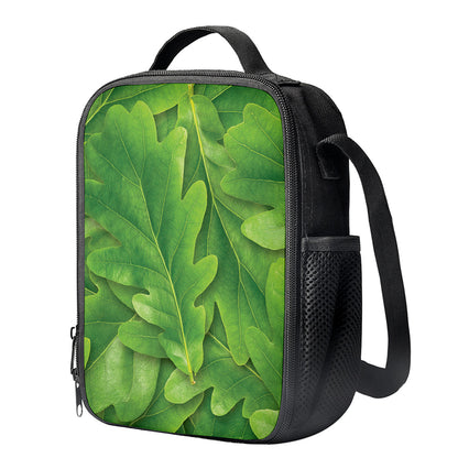 Green Oak Leaf Print Crossbody Lunch Bag