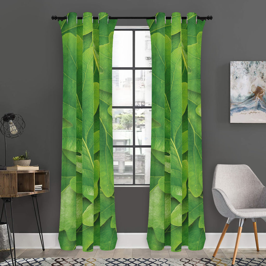 Green Oak Leaf Print Curtain