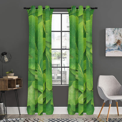 Green Oak Leaf Print Curtain
