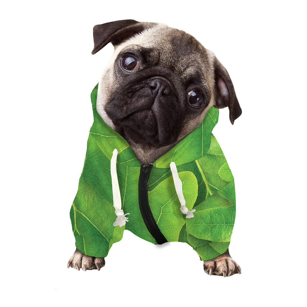 Green Oak Leaf Print Dog Zip Up Hoodie