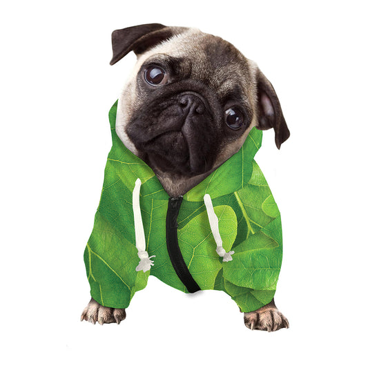Green Oak Leaf Print Dog Zip Up Hoodie