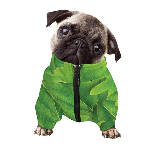 Green Oak Leaf Print Dog Zip Up Jacket