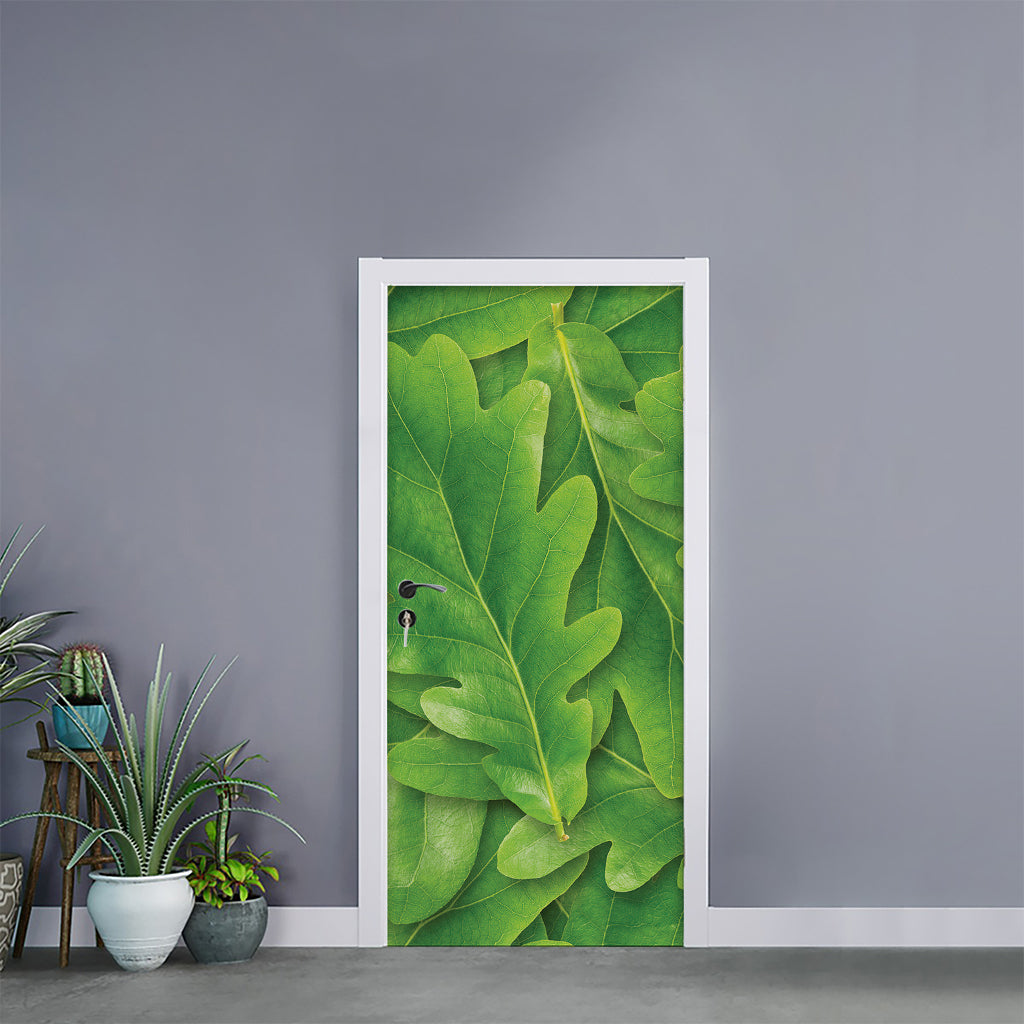 Green Oak Leaf Print Door Sticker