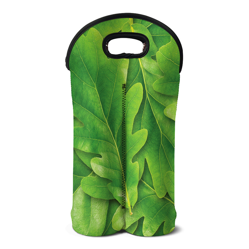 Green Oak Leaf Print Double Neoprene Wine Tote