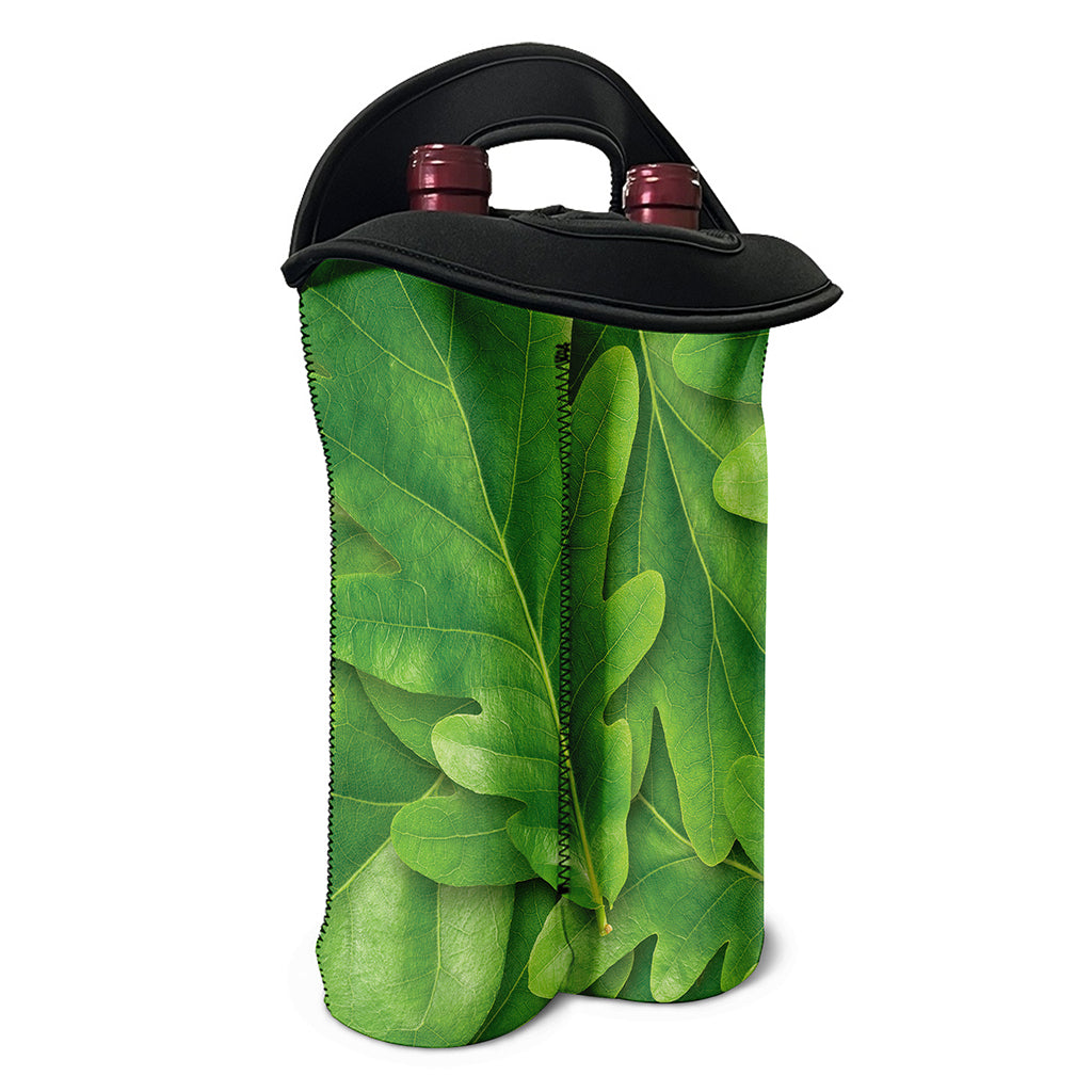 Green Oak Leaf Print Double Neoprene Wine Tote