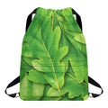 Green Oak Leaf Print Drawstring Backpack