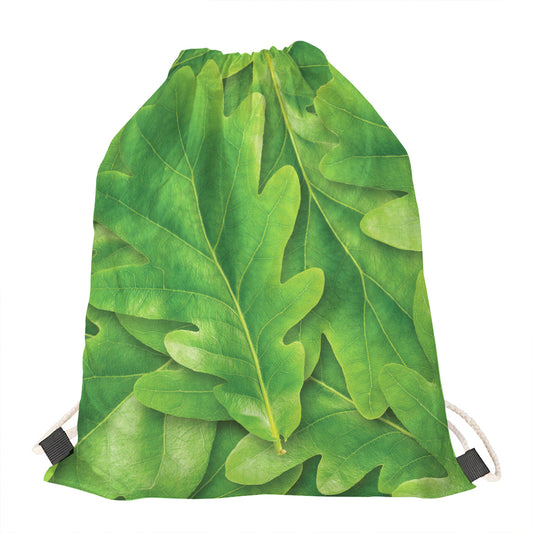 Green Oak Leaf Print Drawstring Bag
