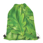 Green Oak Leaf Print Drawstring Bag