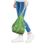 Green Oak Leaf Print Drawstring Bag