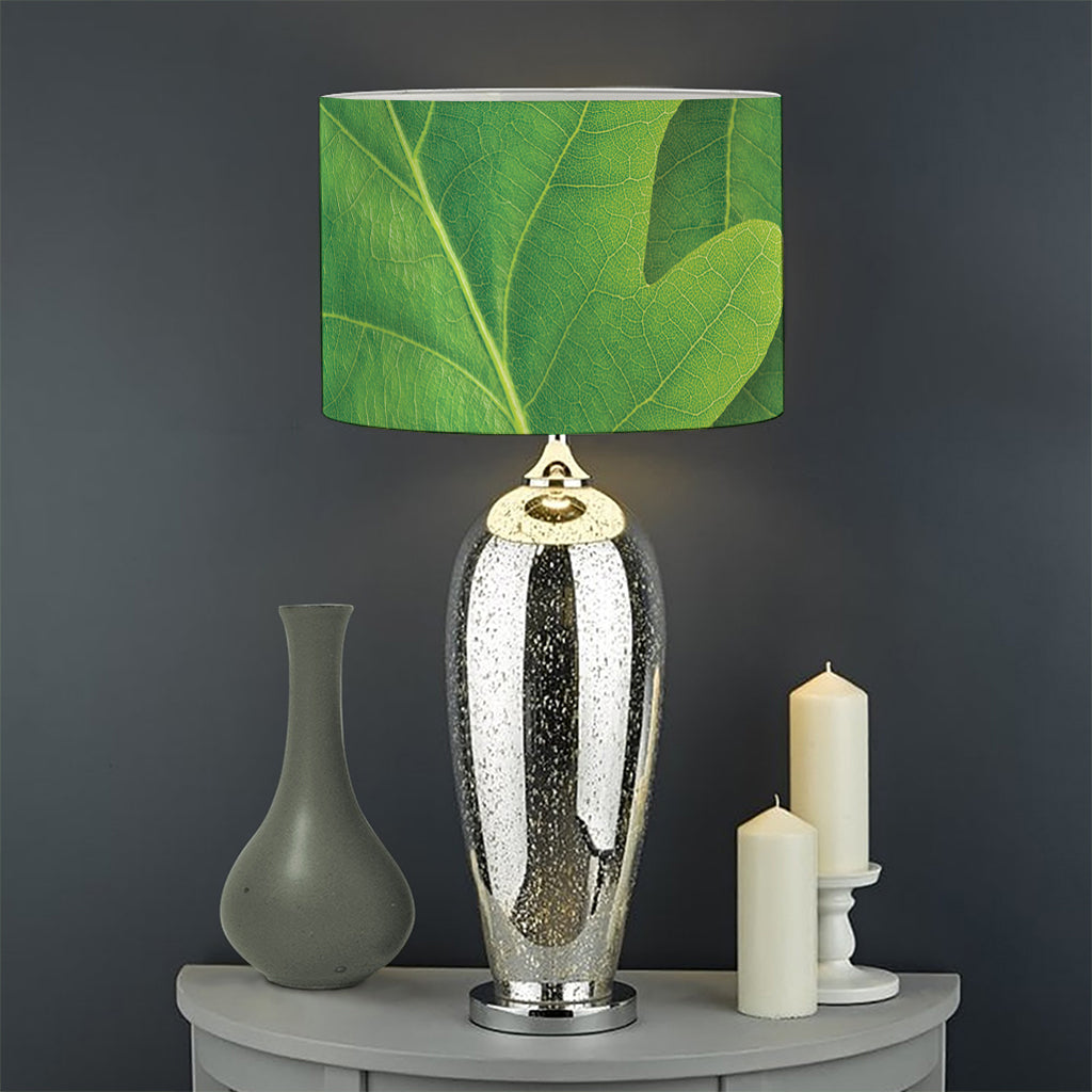Green Oak Leaf Print Drum Lamp Shade