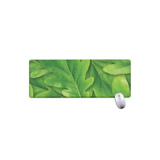Green Oak Leaf Print Extended Mouse Pad