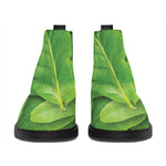 Green Oak Leaf Print Flat Ankle Boots