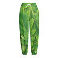 Green Oak Leaf Print Fleece Lined Knit Pants