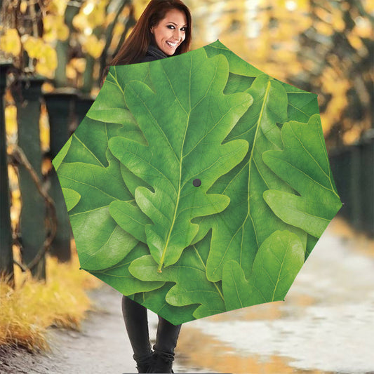 Green Oak Leaf Print Foldable Umbrella