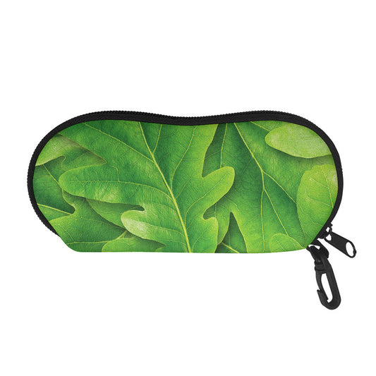 Green Oak Leaf Print Glasses Case
