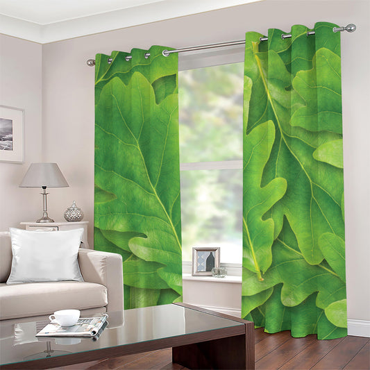 Green Oak Leaf Print Grommet Curtains