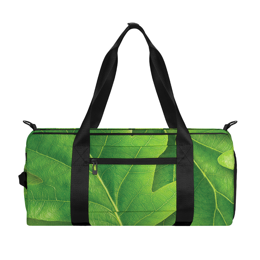 Green Oak Leaf Print Gym Bag
