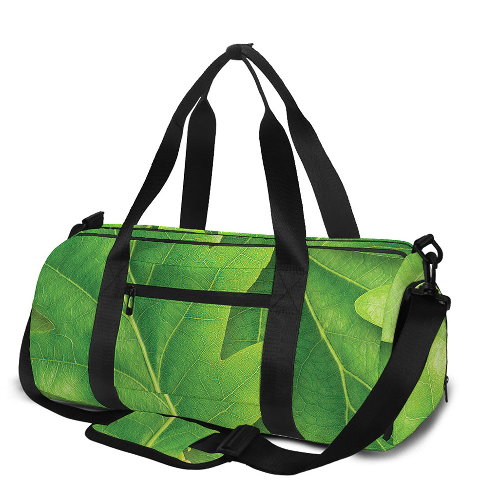Green Oak Leaf Print Gym Bag