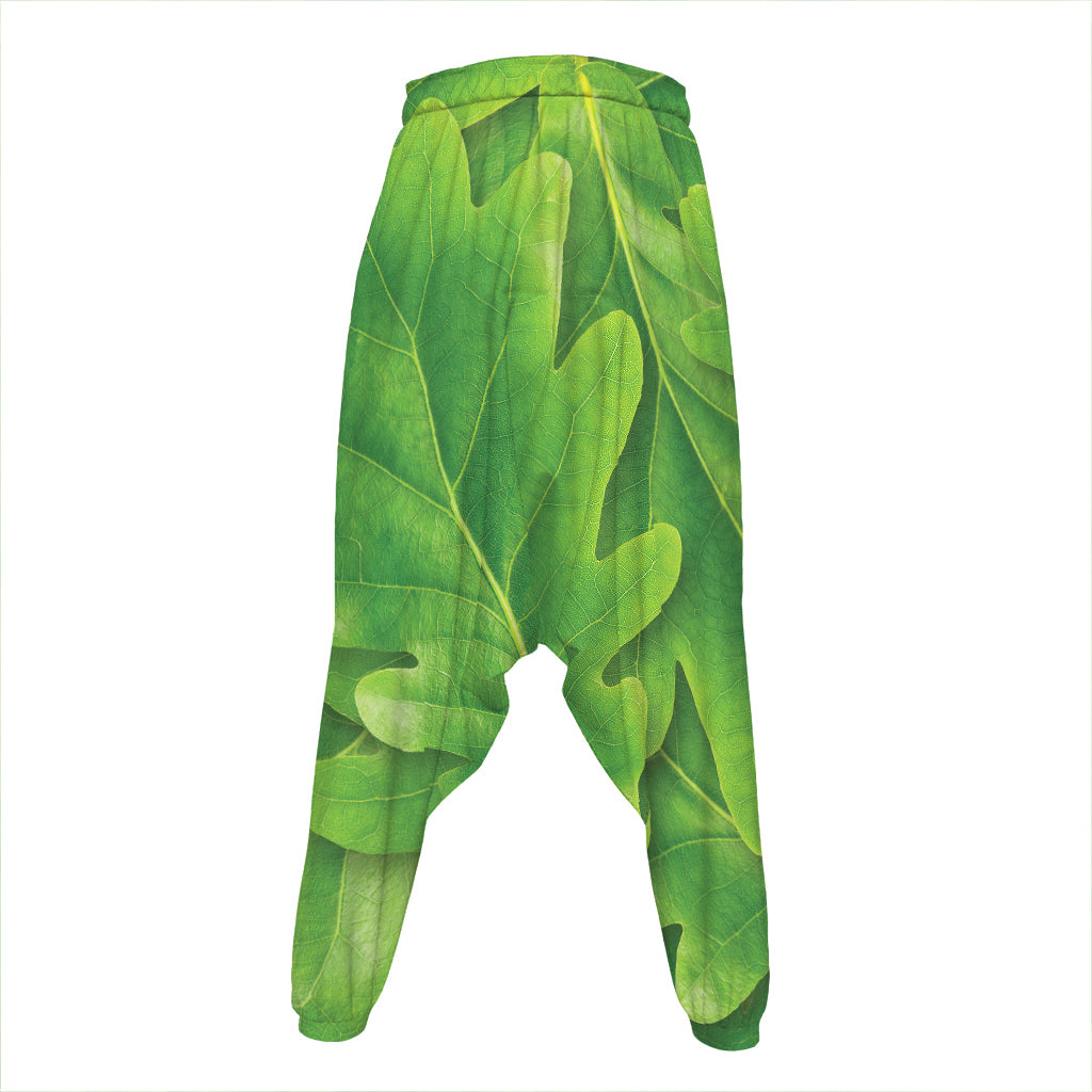 Green Oak Leaf Print Hammer Pants