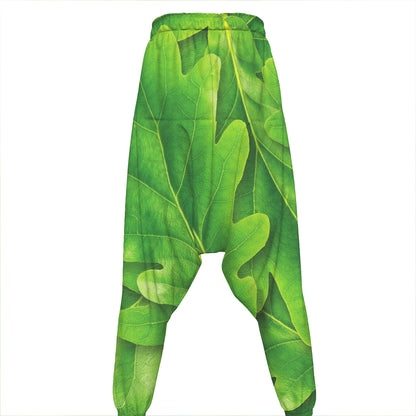 Green Oak Leaf Print Hammer Pants