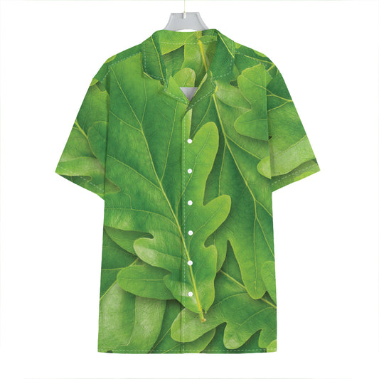 Green Oak Leaf Print Hawaiian Shirt