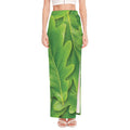 Green Oak Leaf Print High Slit Maxi Skirt