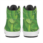 Green Oak Leaf Print High Top Leather Sneakers