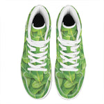 Green Oak Leaf Print High Top Leather Sneakers