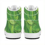 Green Oak Leaf Print High Top Leather Sneakers