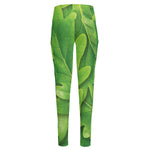 Green Oak Leaf Print High-Waisted Pocket Leggings