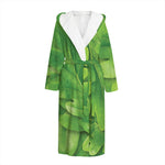 Green Oak Leaf Print Hooded Bathrobe