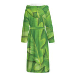 Green Oak Leaf Print Hooded Bathrobe