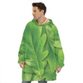 Green Oak Leaf Print Hoodie Blanket