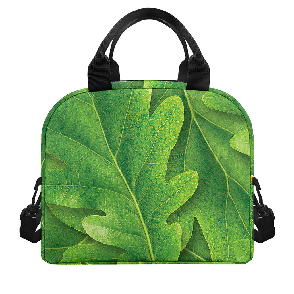 Green Oak Leaf Print Insulated Lunch Bag