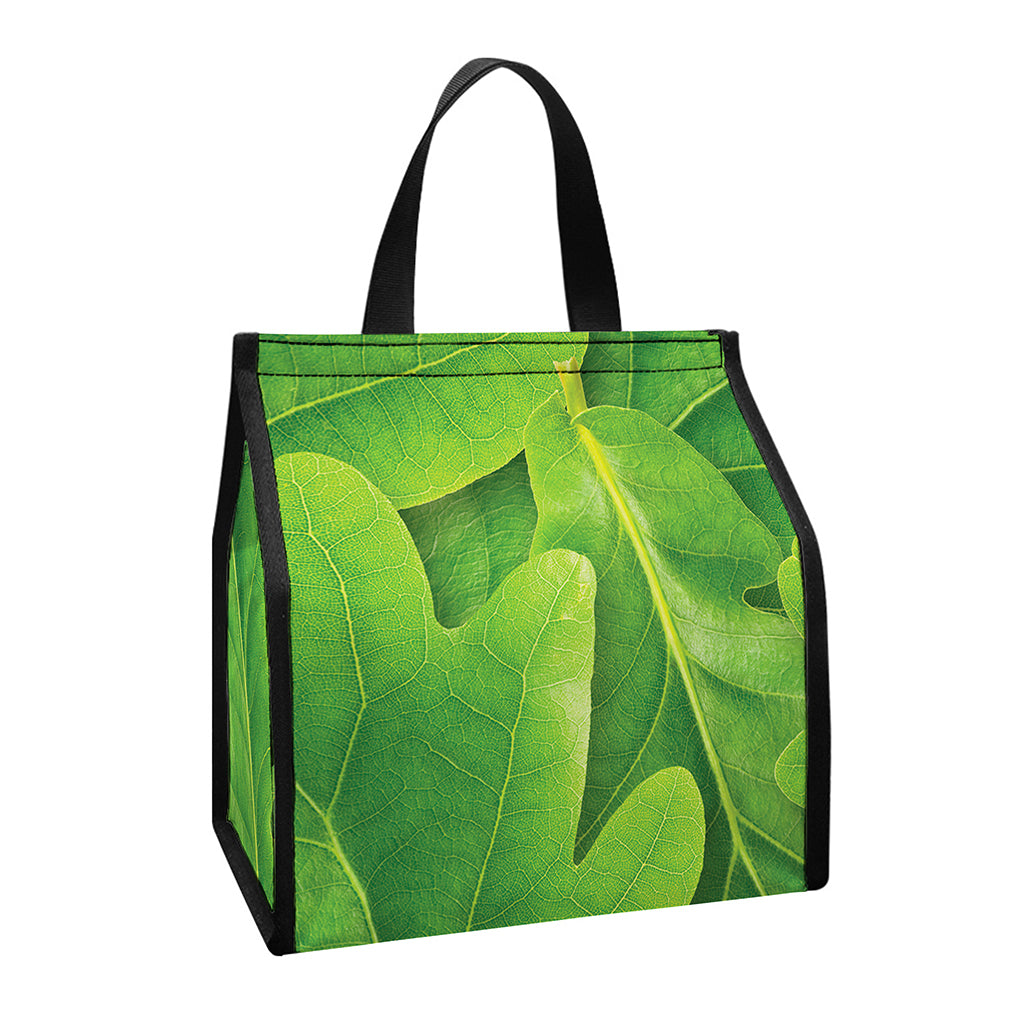 Green Oak Leaf Print Insulated Lunch Tote