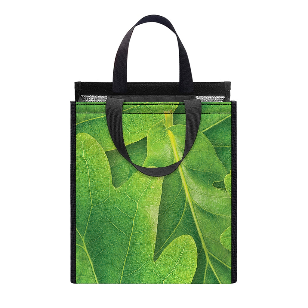 Green Oak Leaf Print Insulated Lunch Tote